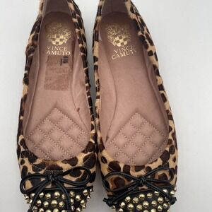 Vince Camuto Ballet Flats‎ Leopard Print Gold Stud Comfort Shoes Womens 6.5 B